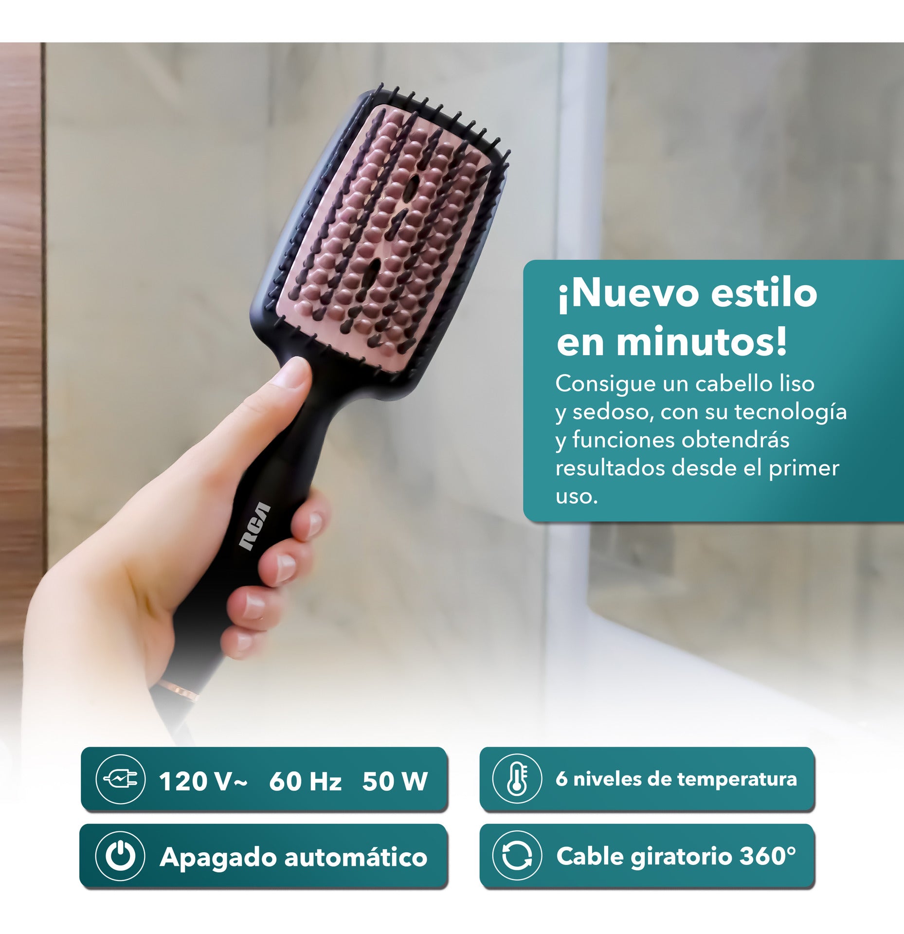 Rca Cepillo Alaciador Rc-p13n Cerámica 6 Niveles Color Negro