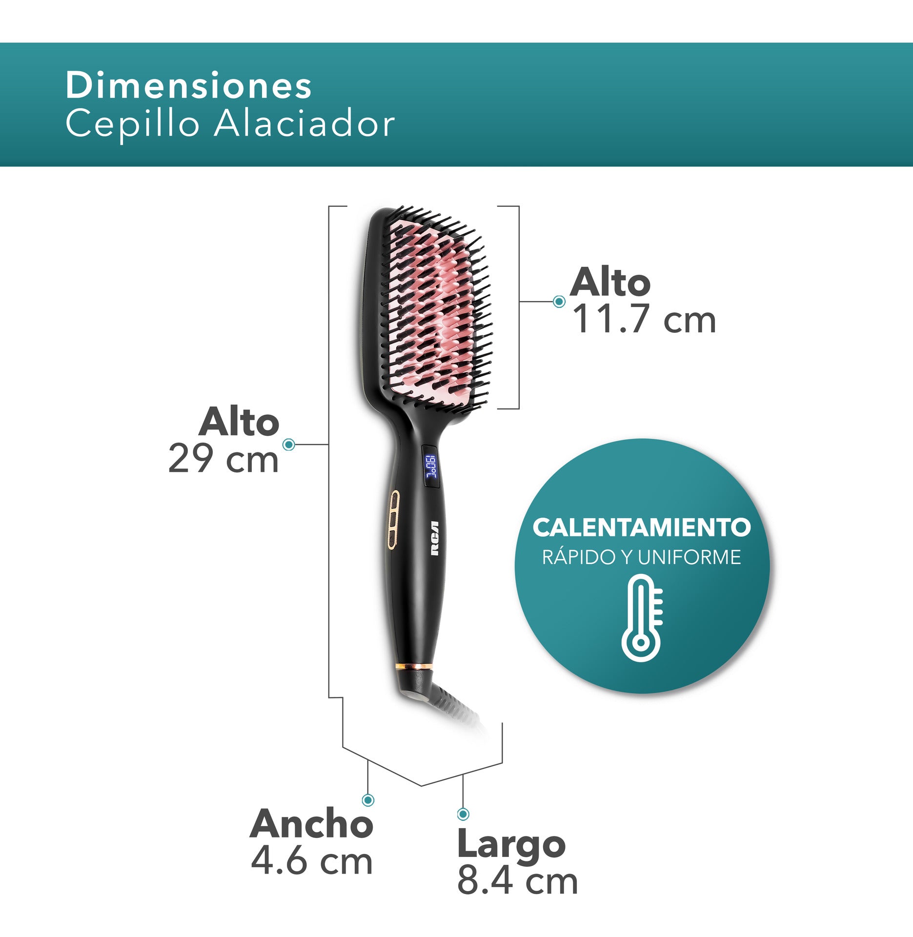 Rca Cepillo Alaciador Rc-p13n Cerámica 6 Niveles Color Negro