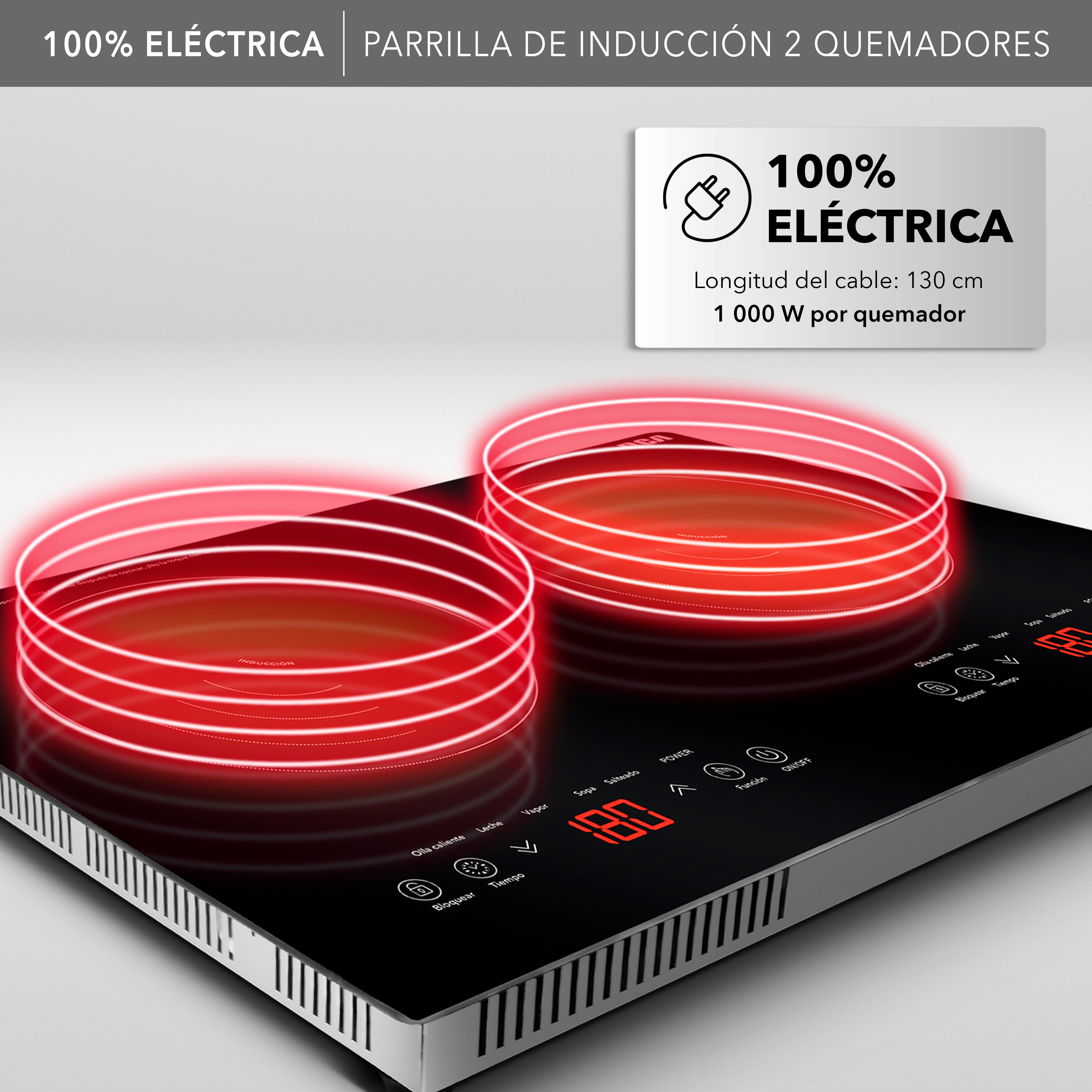 Parrilla De Inducción Empotrable 2 Quemadores Rc-12e2 Color Negro