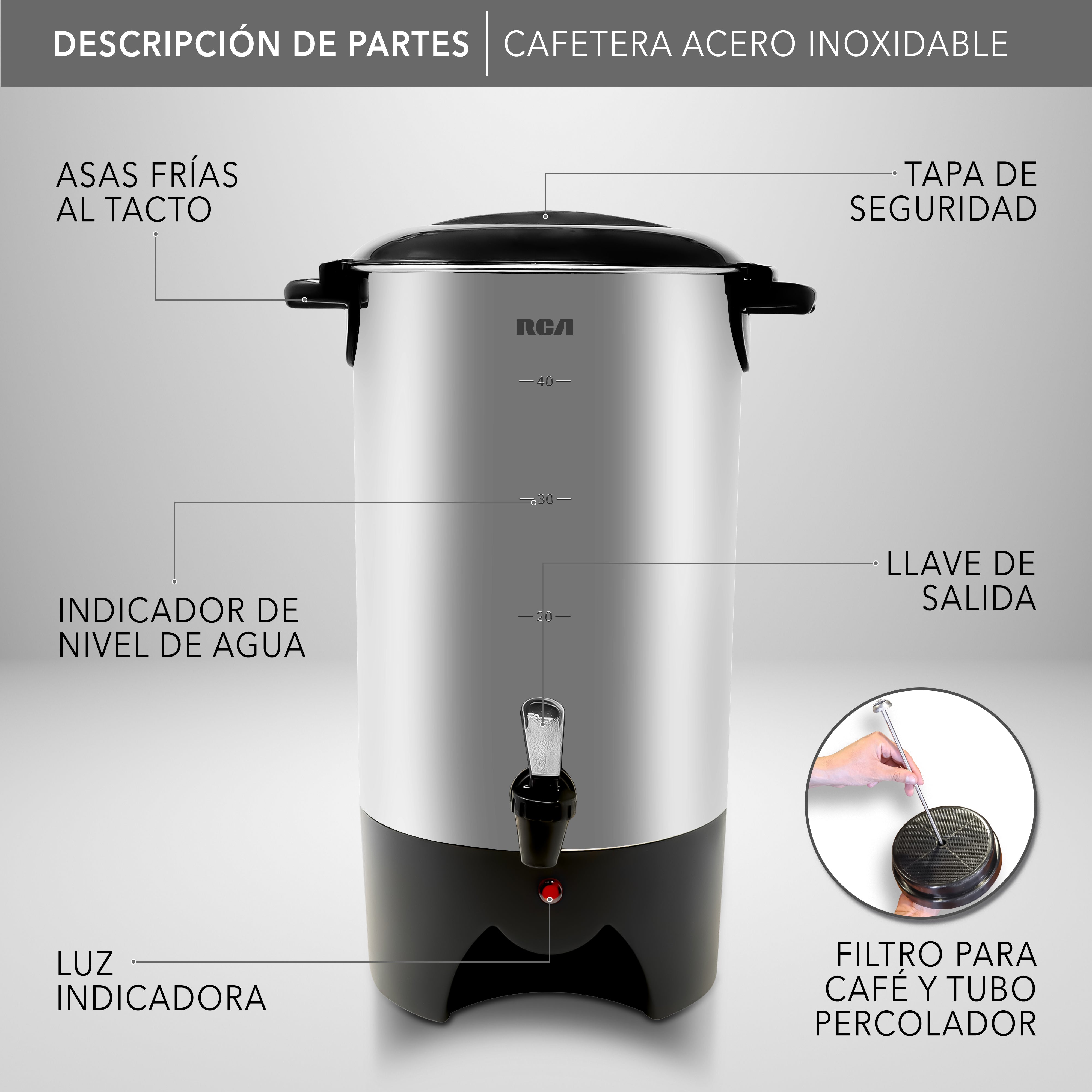 Cafetera de Acero Inoxidable de 40 Tazas RC-6L