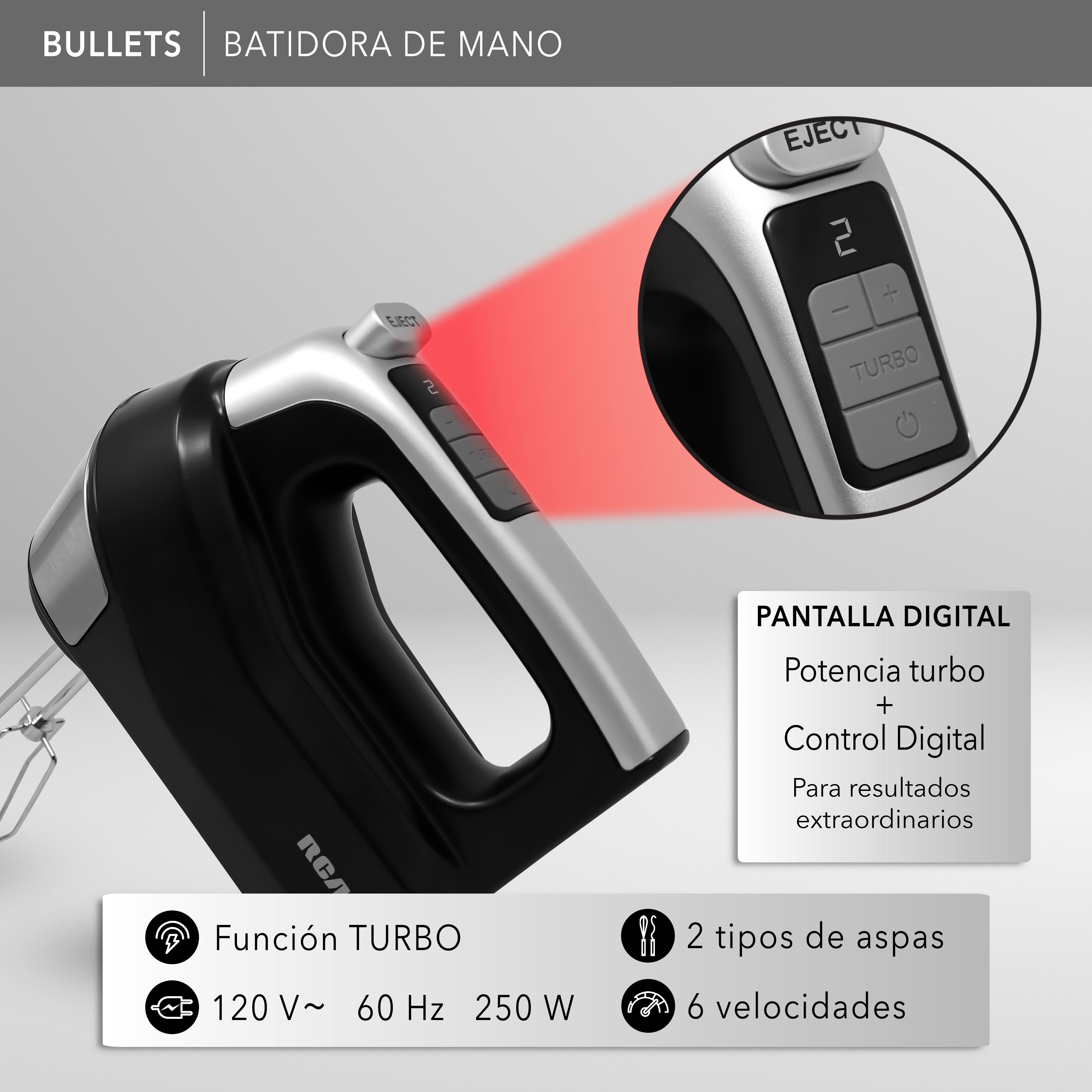 RCA Batidora De Mano Digital Rc-73 Negro