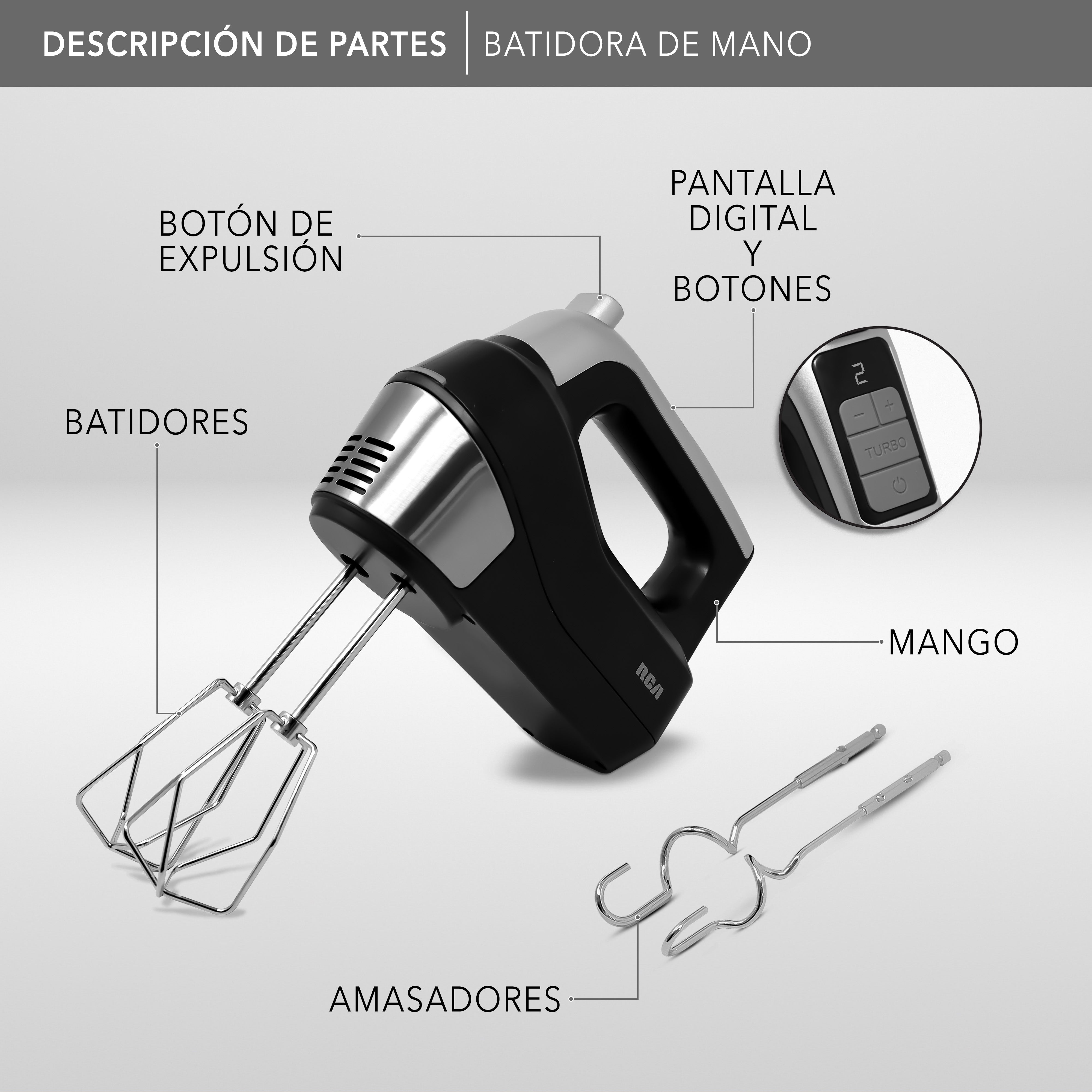 RCA Batidora De Mano Digital Rc-73 Negro