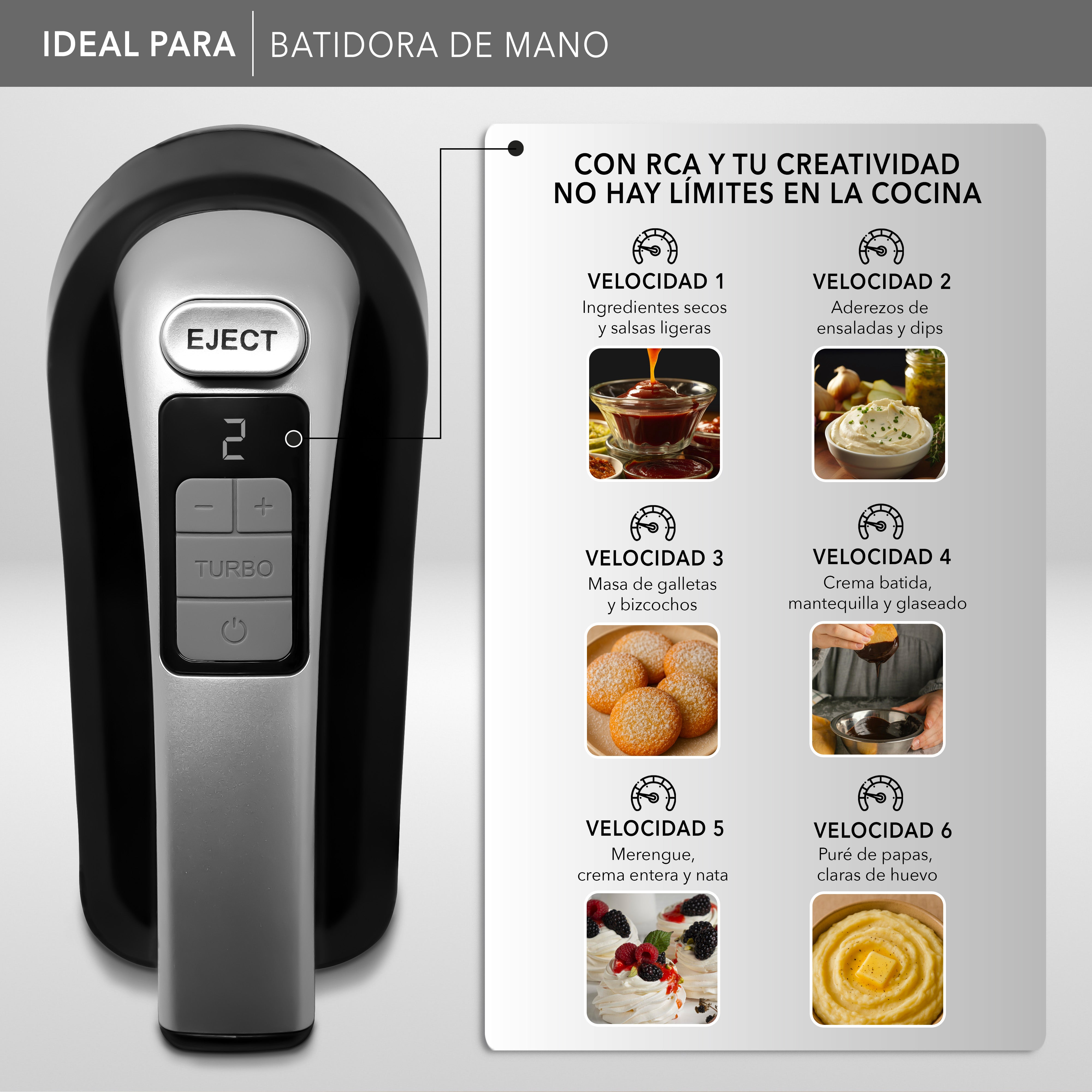 RCA Batidora De Mano Digital Rc-73 Negro