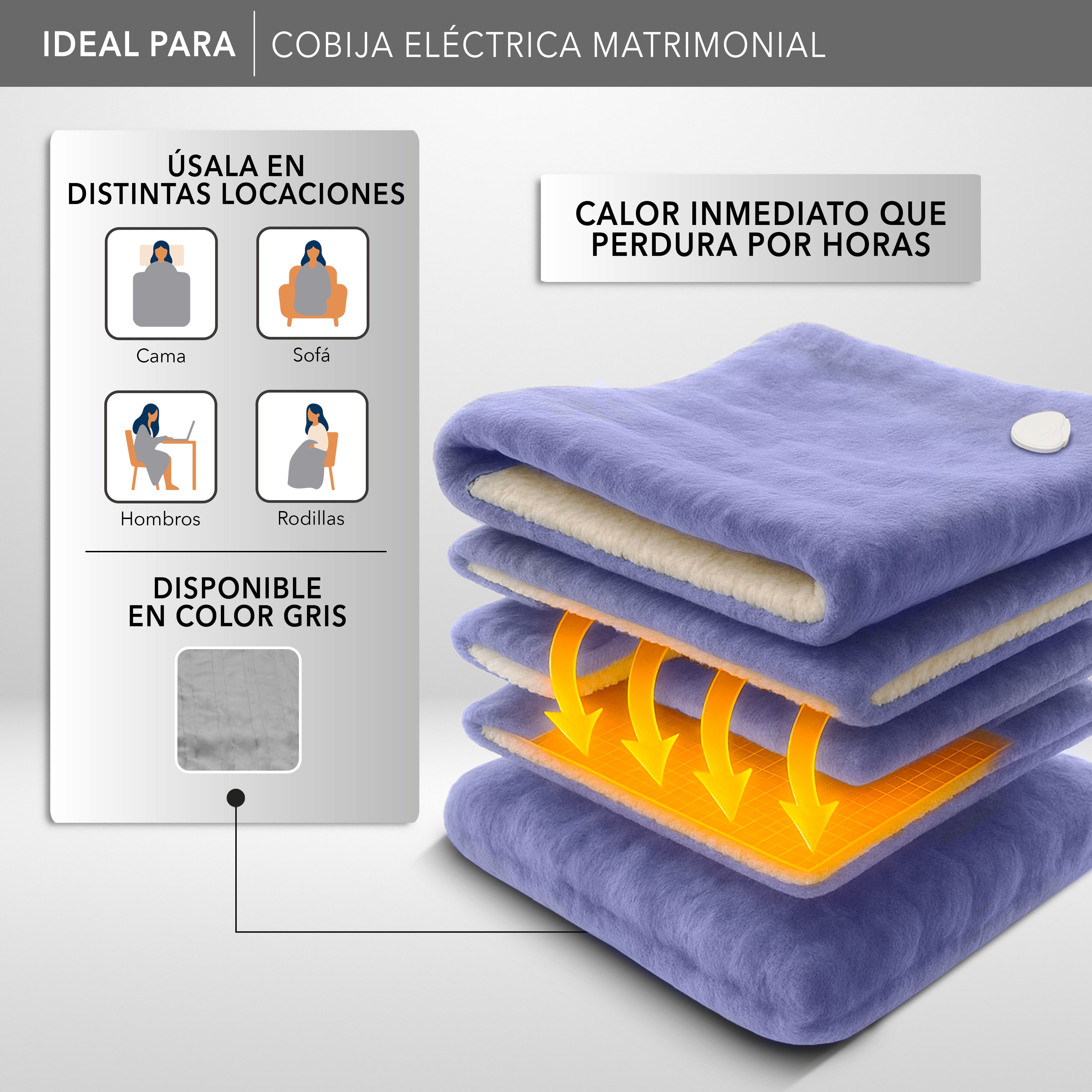 RCA Cobija Eléctrica RC-CO2L Matrimonial 216 x 191 cm, 3 Niveles Lila