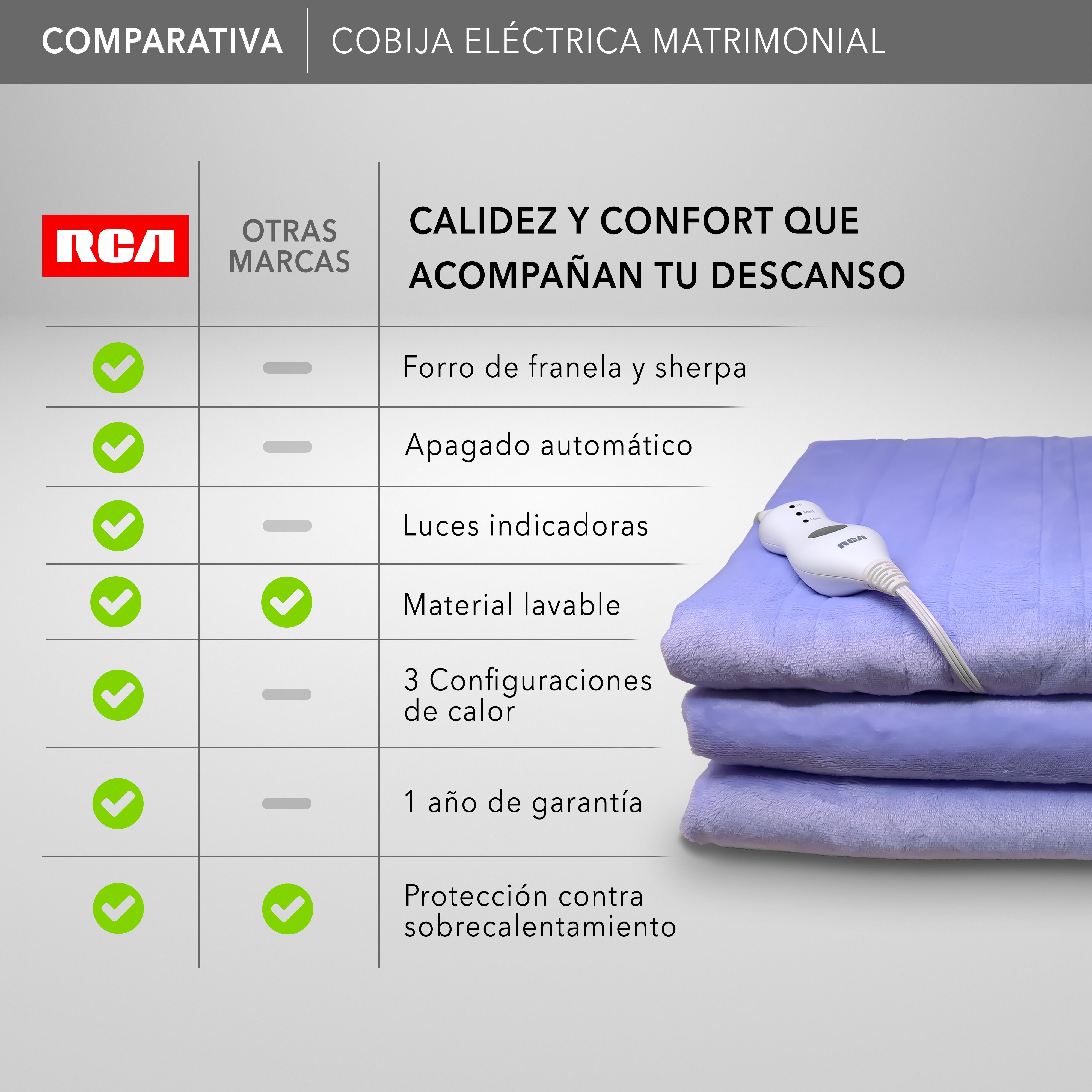 RCA Cobija Eléctrica RC-CO2L Matrimonial 216 x 191 cm, 3 Niveles Lila