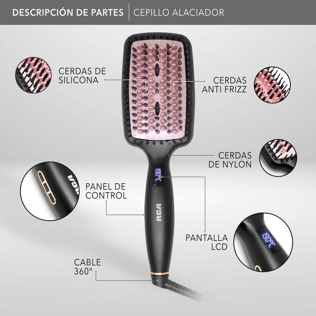Rca Cepillo Alaciador Rc-p13n Cerámica 6 Niveles Color Negro