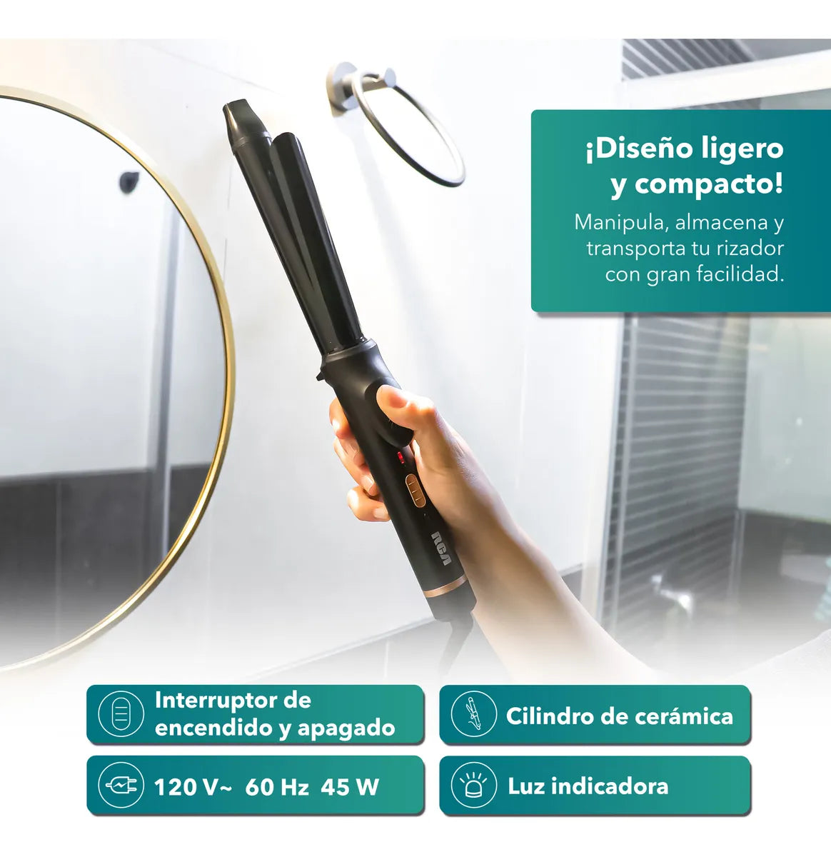 Rca Rizador De Cabello Rc-p9n Con Barril De Cerámica Negro Negro