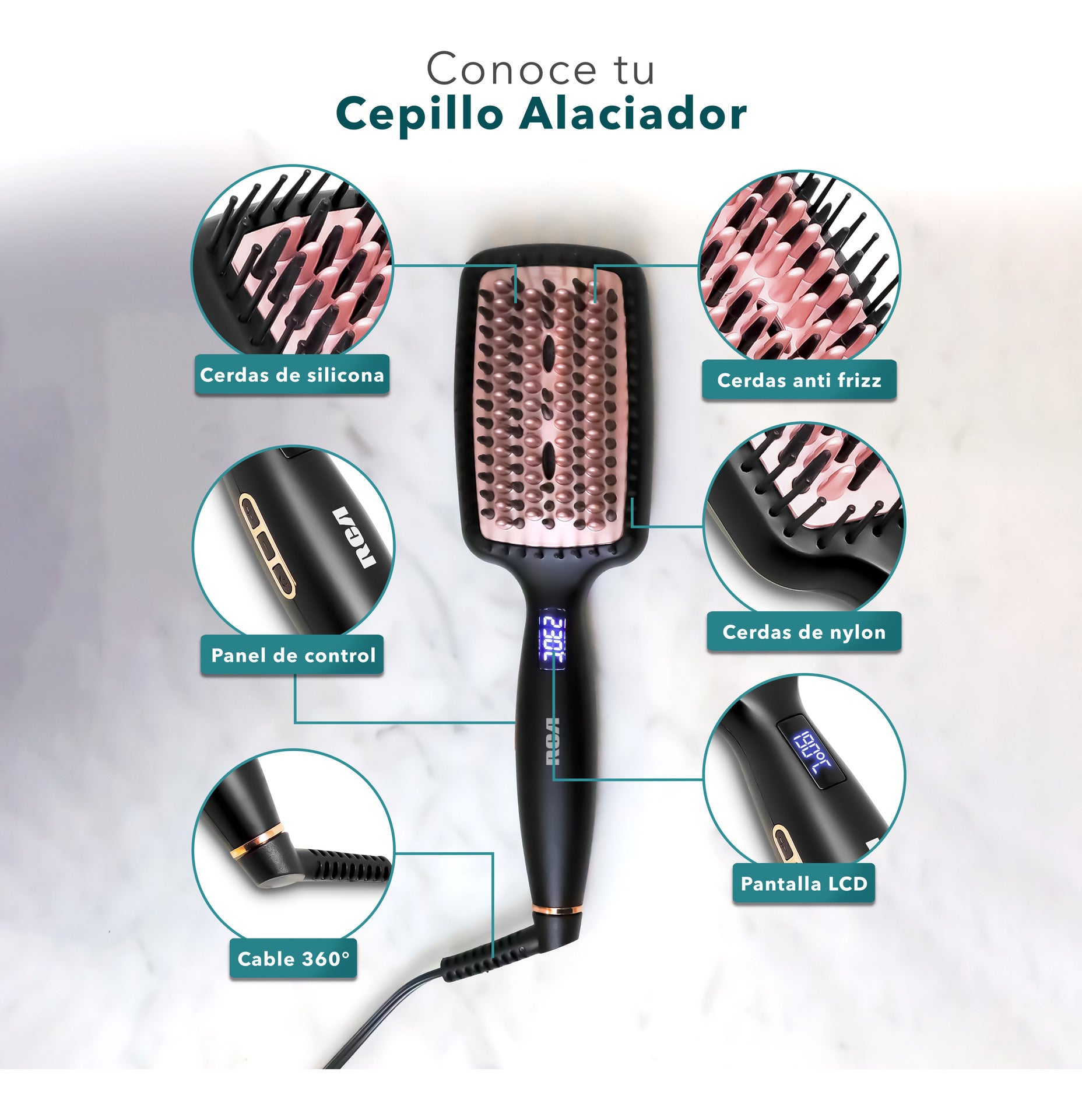 Rca Cepillo Alaciador Rc-p13n Cerámica 6 Niveles Color Negro