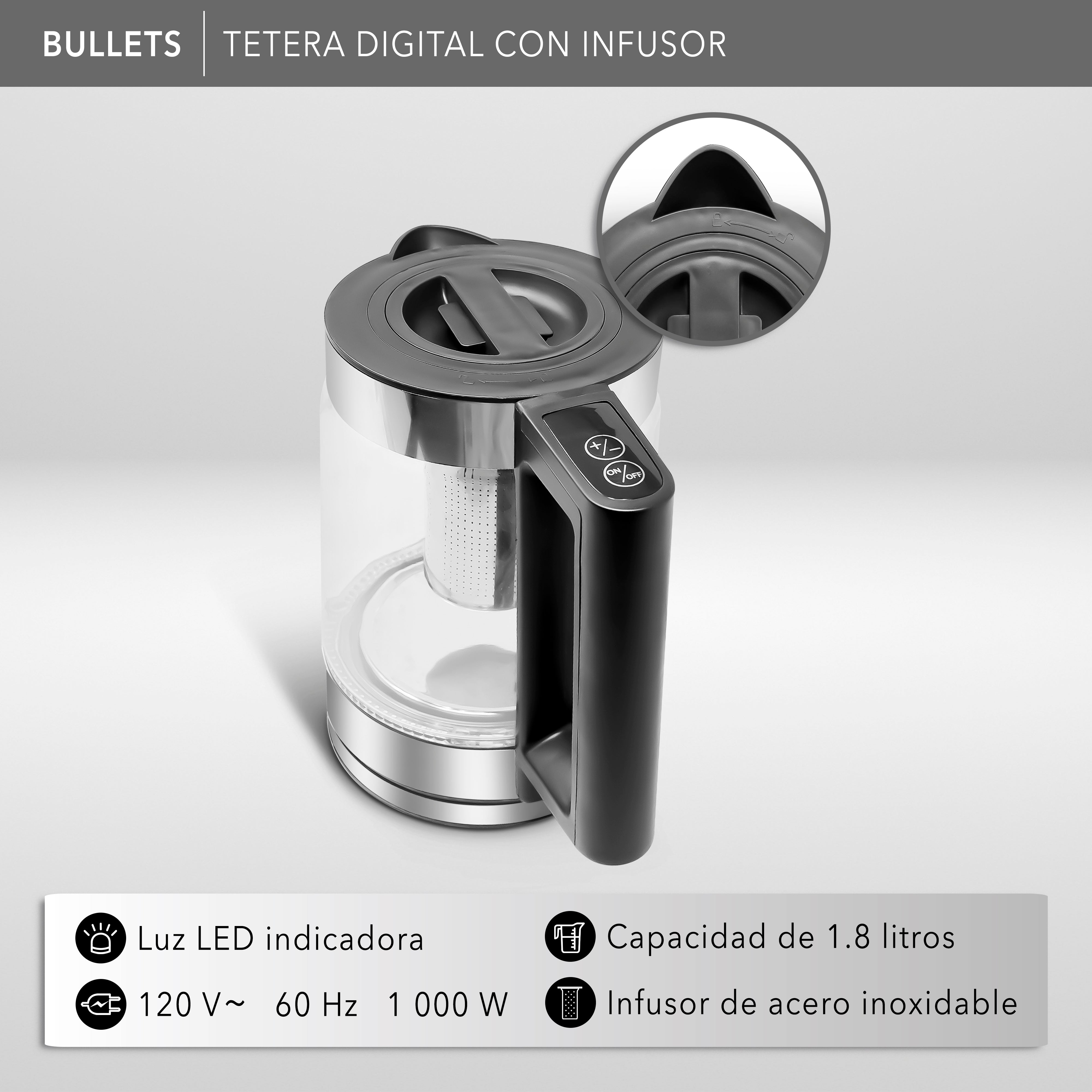 Rca Tetera Eléctrica Digital Con Infusor Rc-330 Color Negro