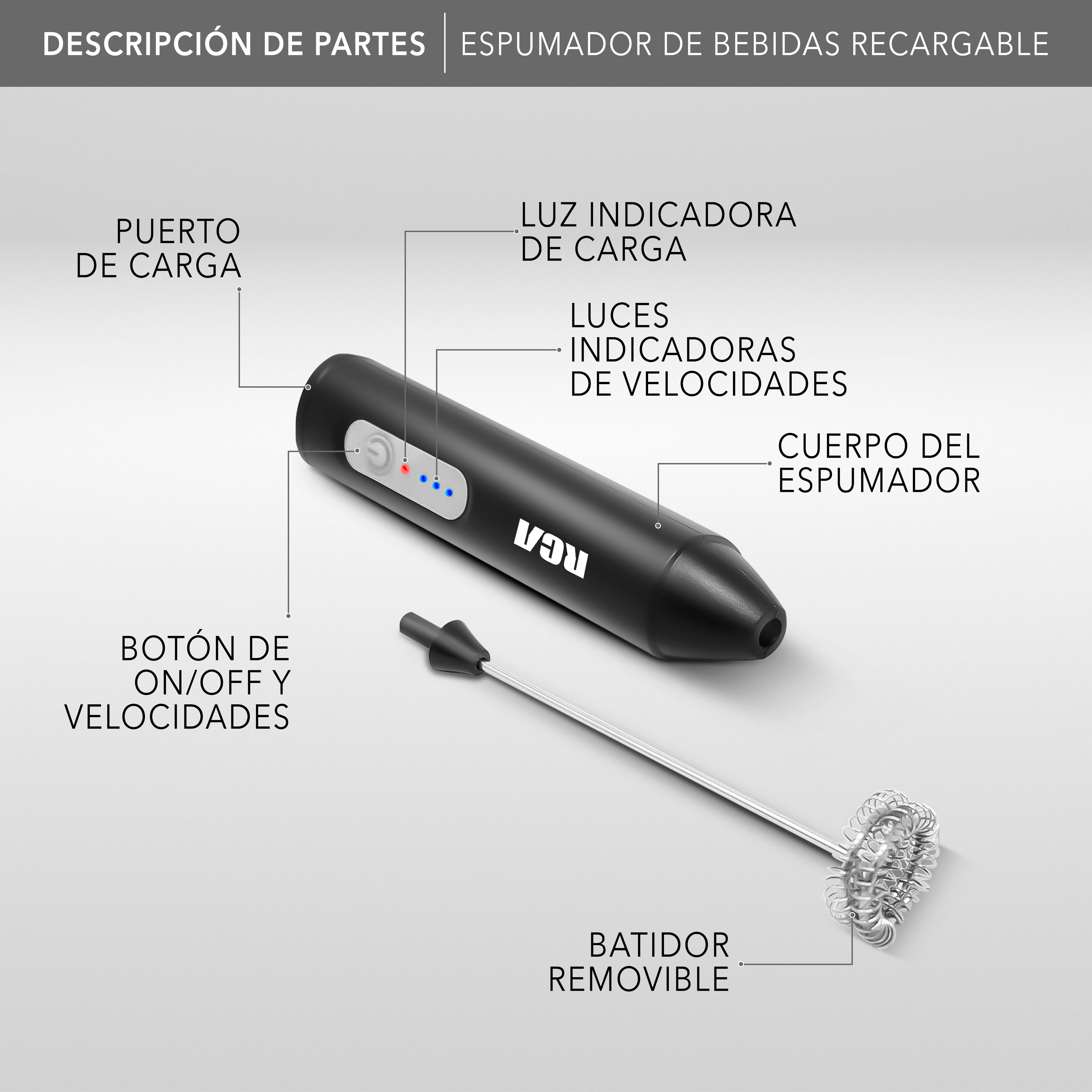 Rca Espumador Eléctrico Recargable De Acero Inoxidable Negro rc-60