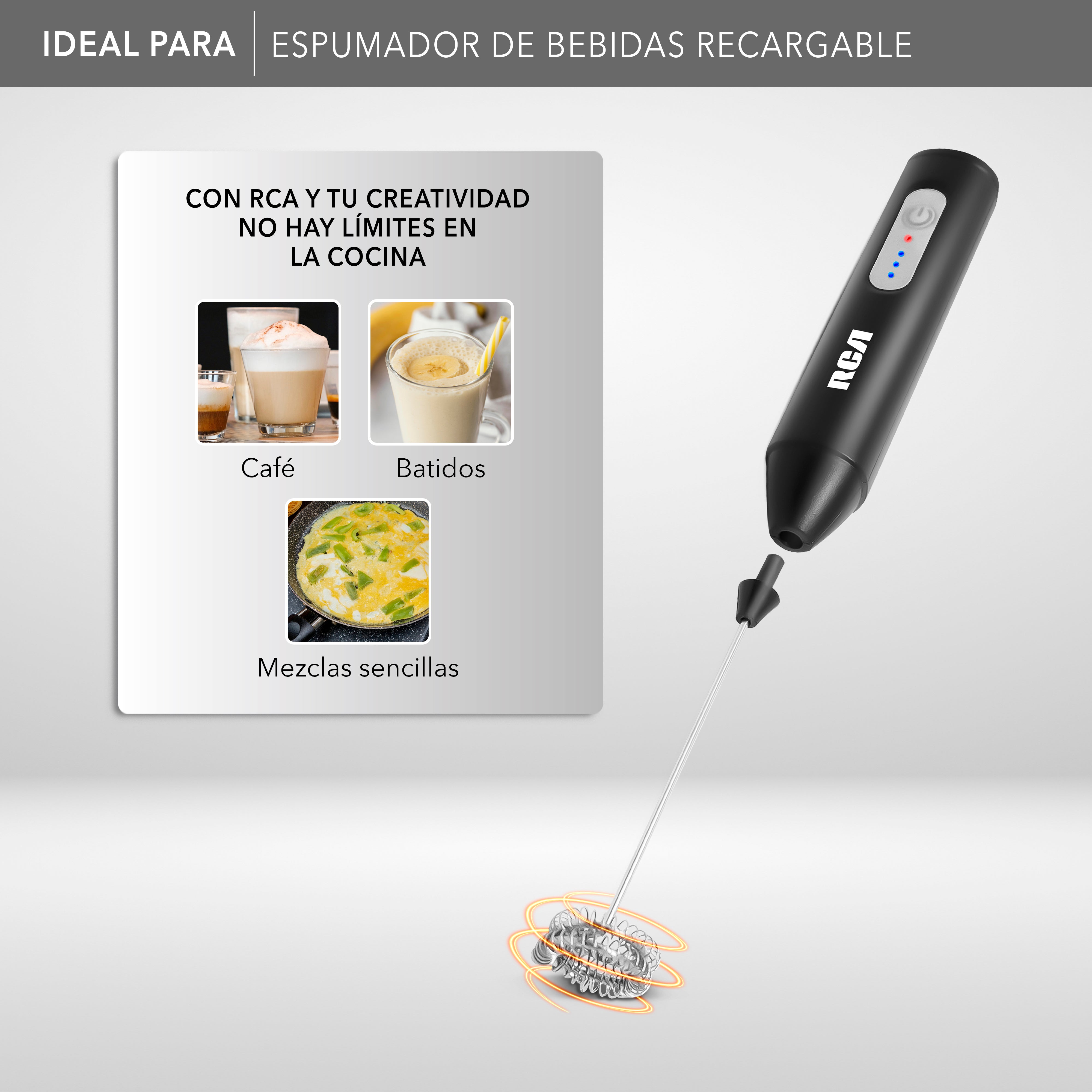 Rca Espumador Eléctrico Recargable De Acero Inoxidable Negro rc-60