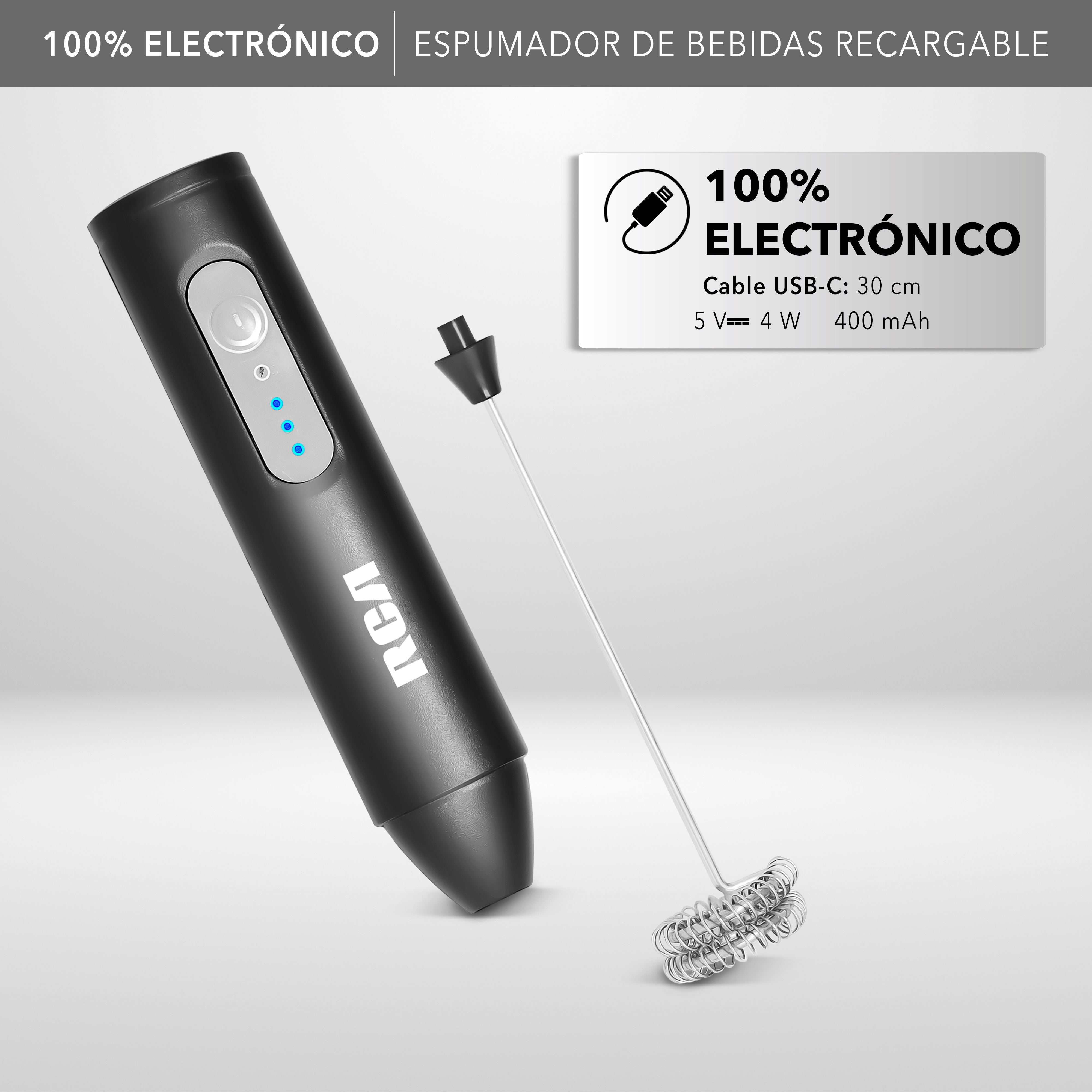Rca Espumador Eléctrico Recargable De Acero Inoxidable Negro rc-60