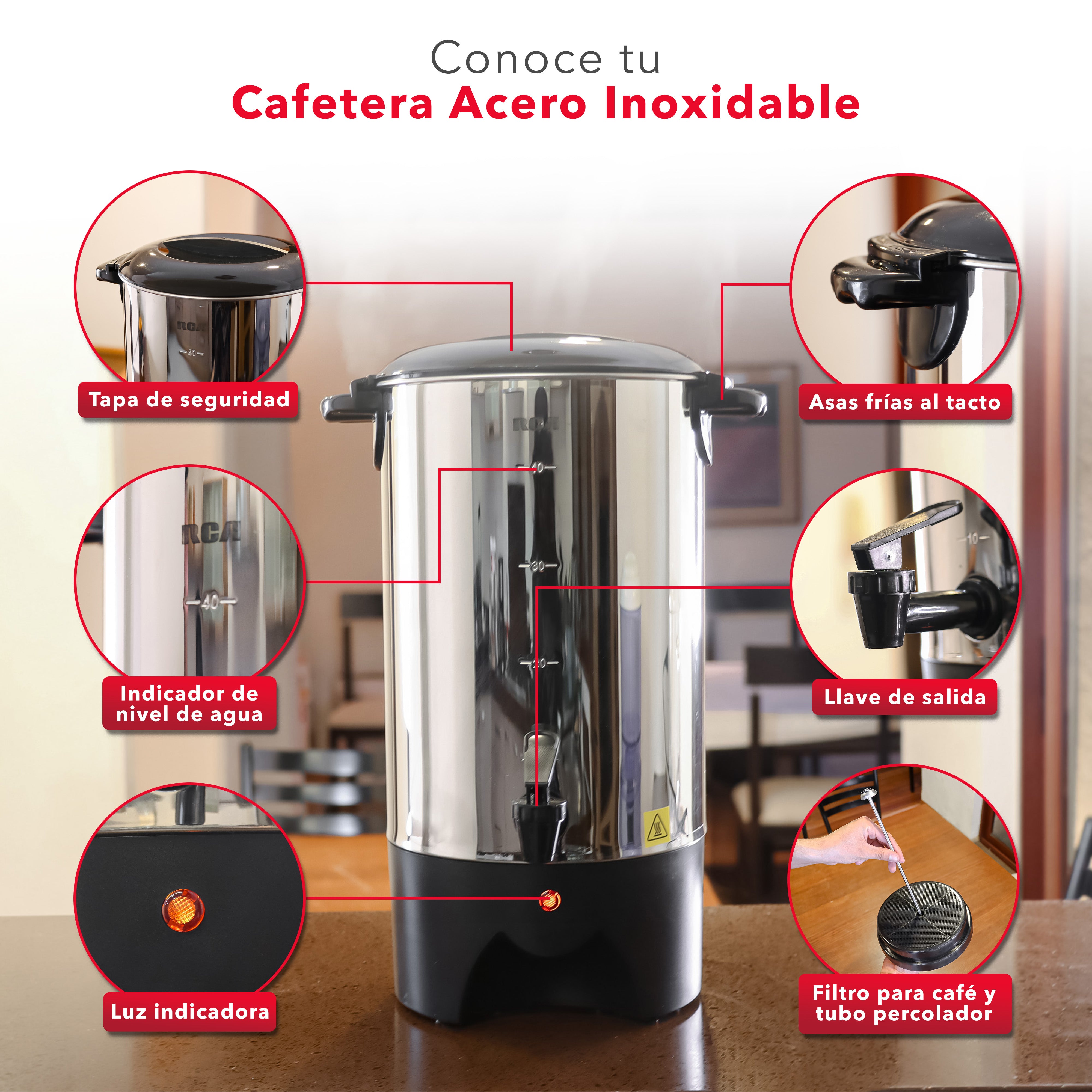Cafetera de Acero Inoxidable de 40 Tazas RC-6L