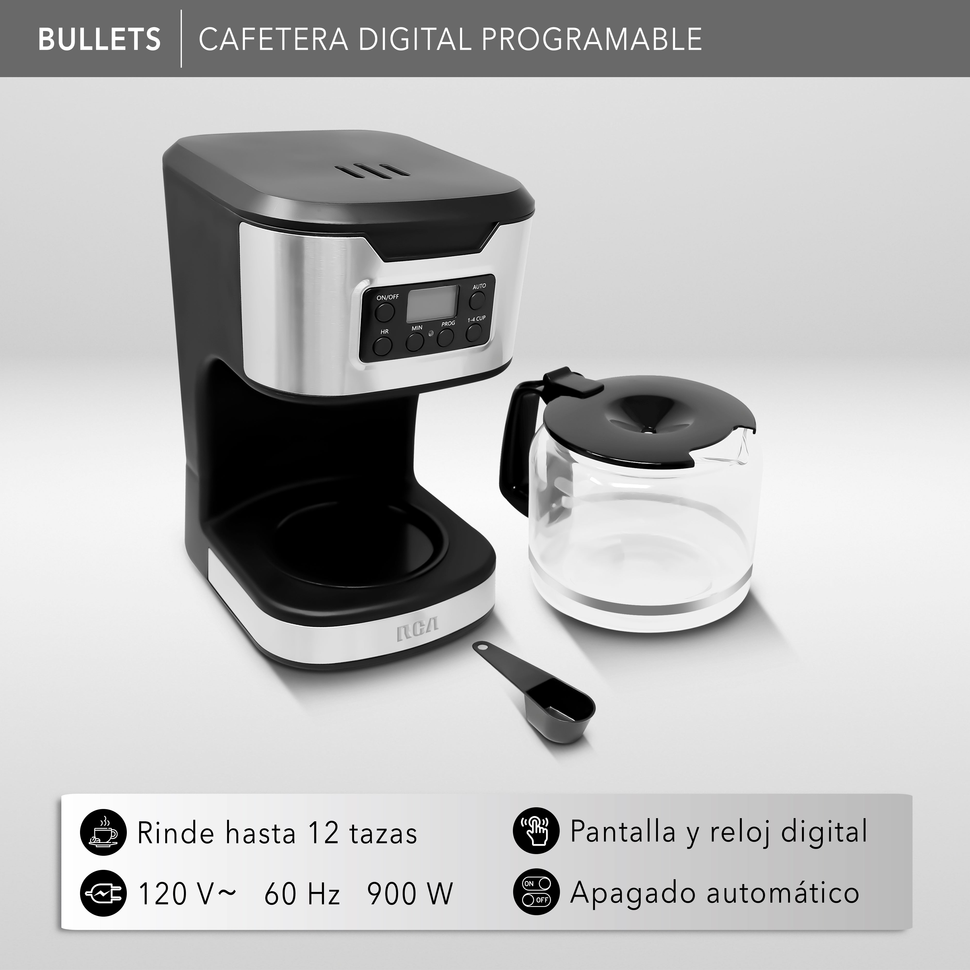 Rca Cafetera Digital Programable 12 Tazas Rc-caf3 Negro