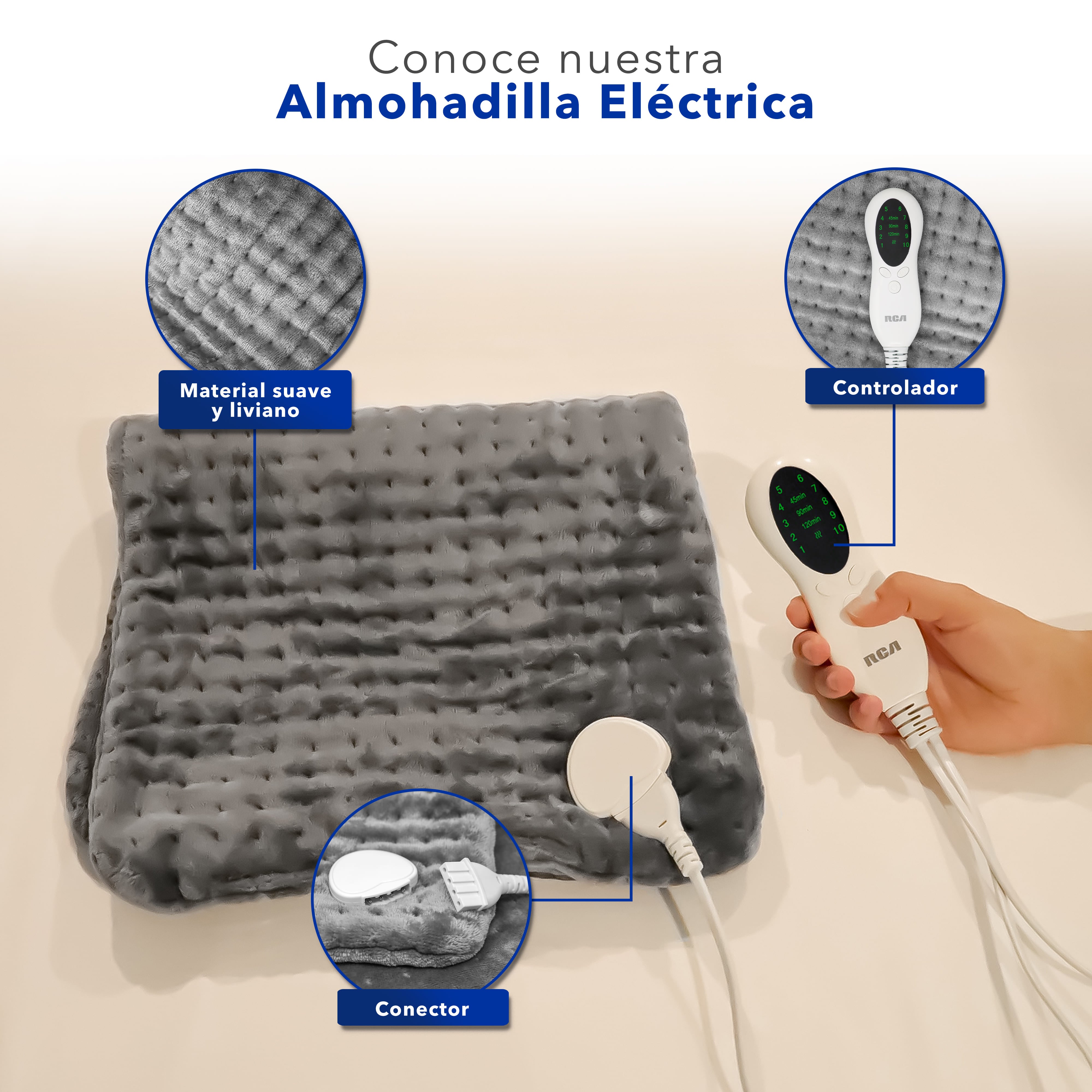 Almohadilla Eléctrica con Temporizador y 10 Niveles de Temperatura RC-HP1