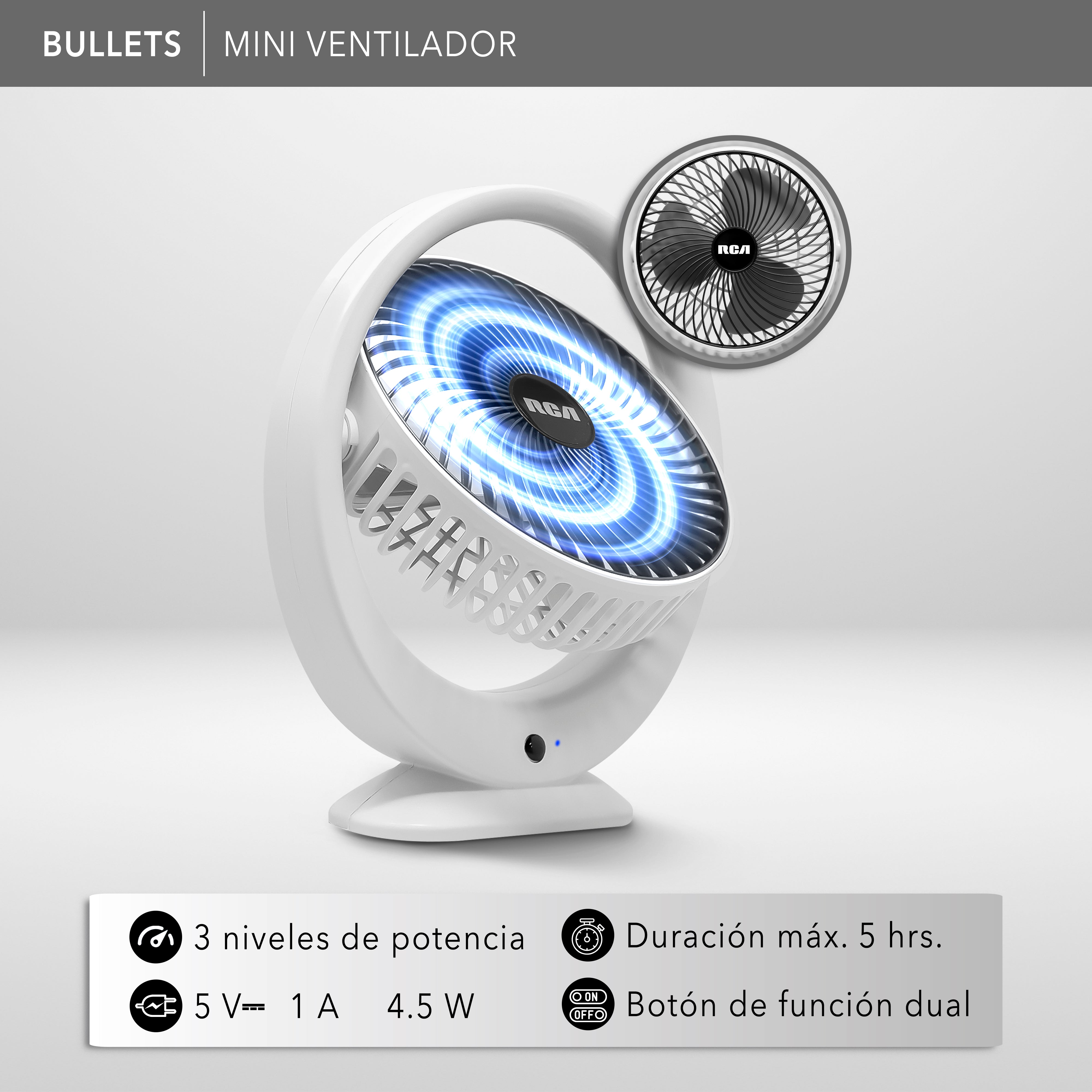 Mini Ventilador RC-V1 Recargable, Portátil y Silencioso
