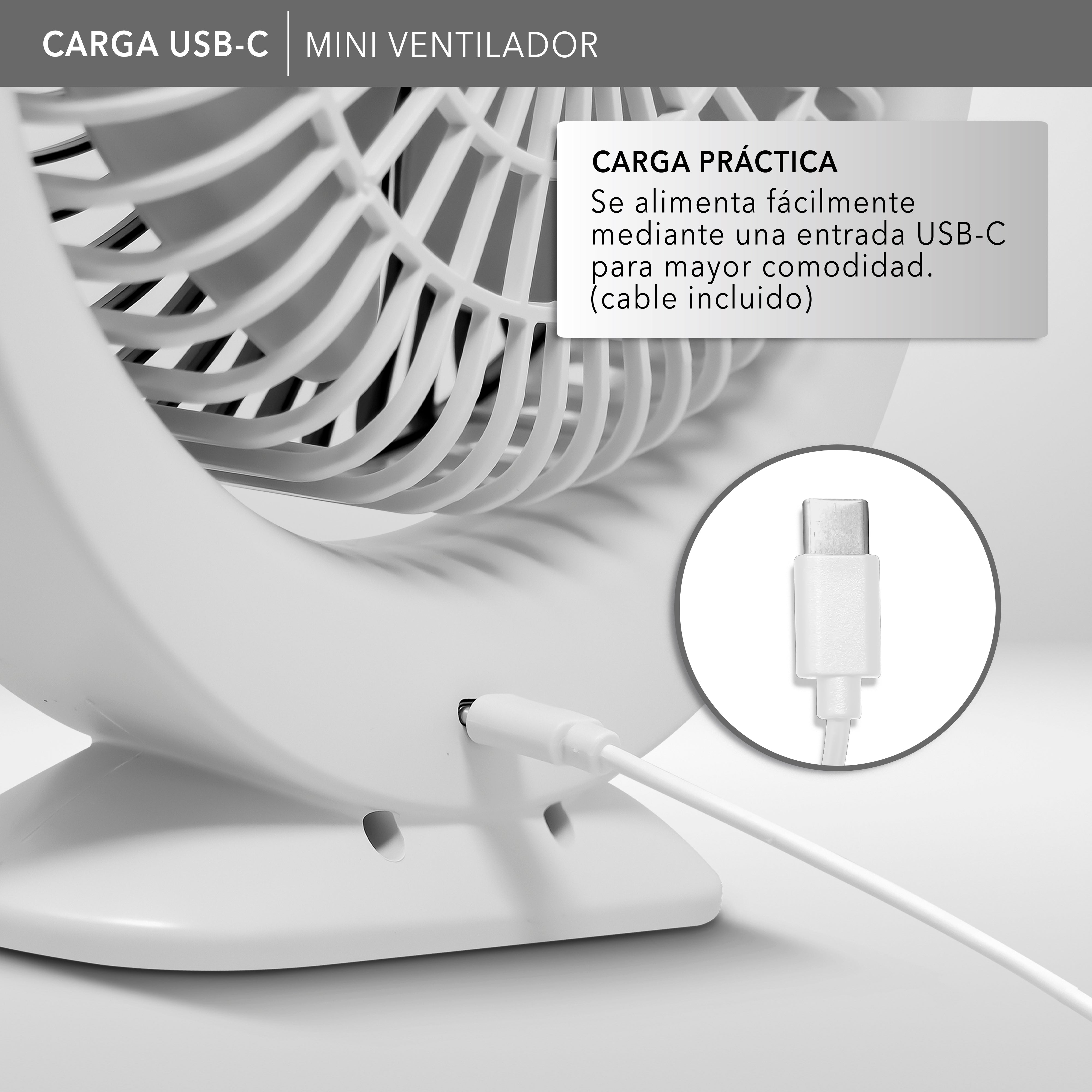 Mini Ventilador RC-V1 Recargable, Portátil y Silencioso