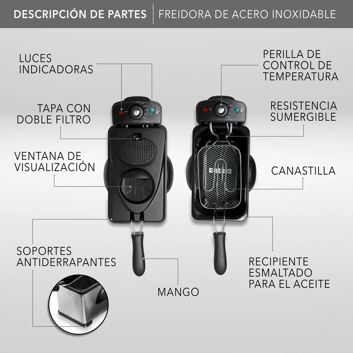 Freidora de Acero Inoxidable RC-DF303