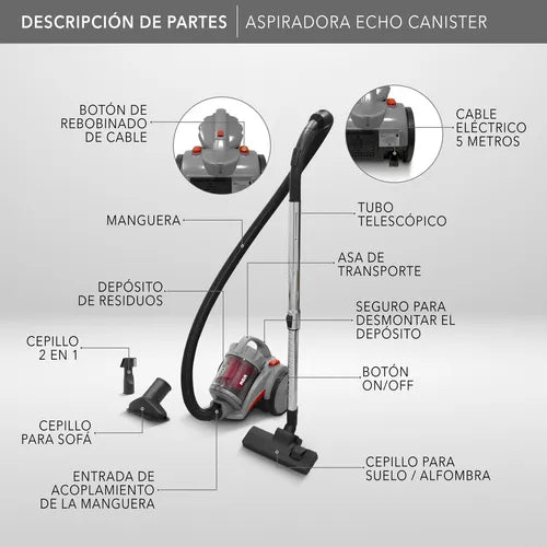 Rca Aspiradora Canister Echo Rc-a2 Color Rojo Color Gris Con Rojo