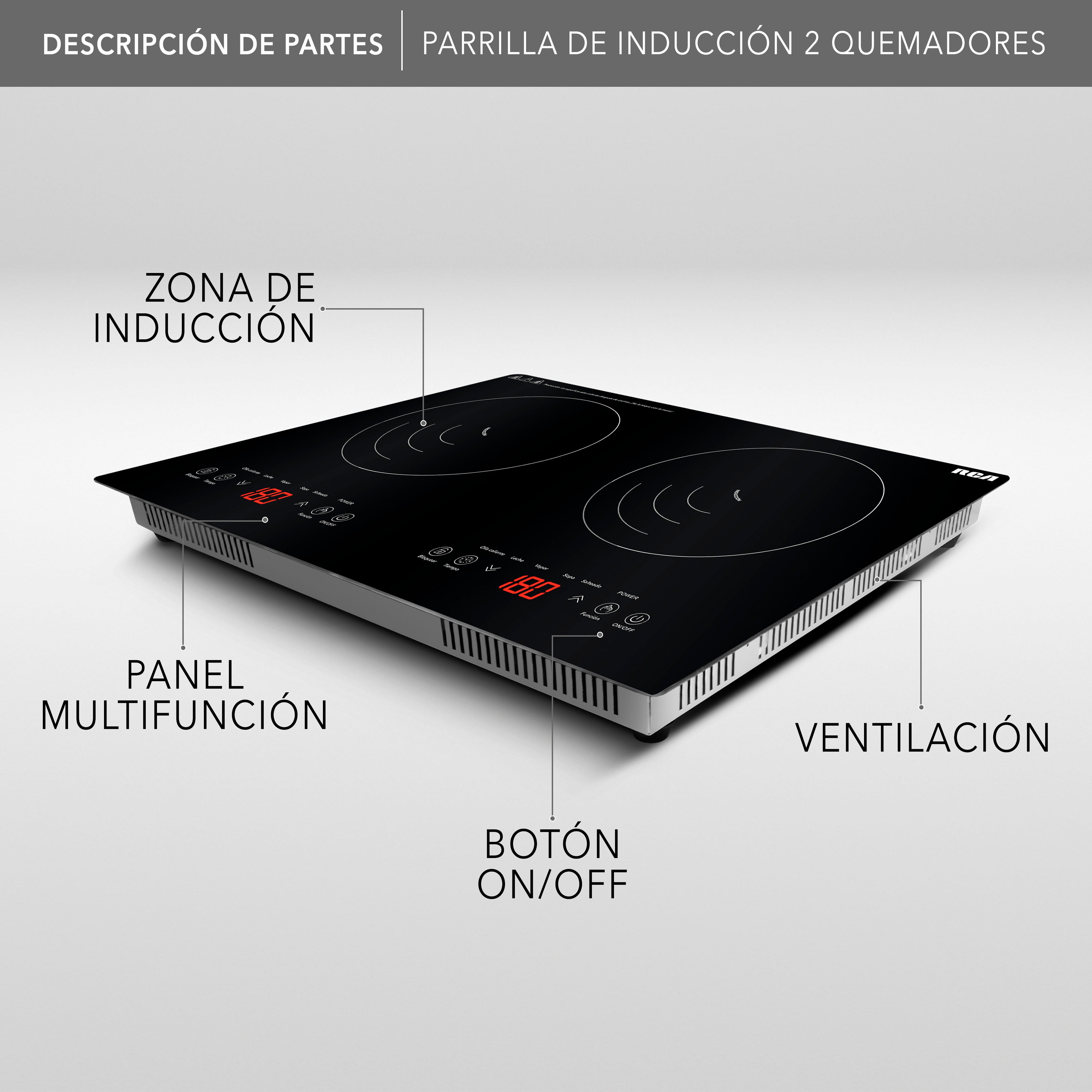 Parrilla De Inducción Empotrable 2 Quemadores Rc-12e2 Color Negro