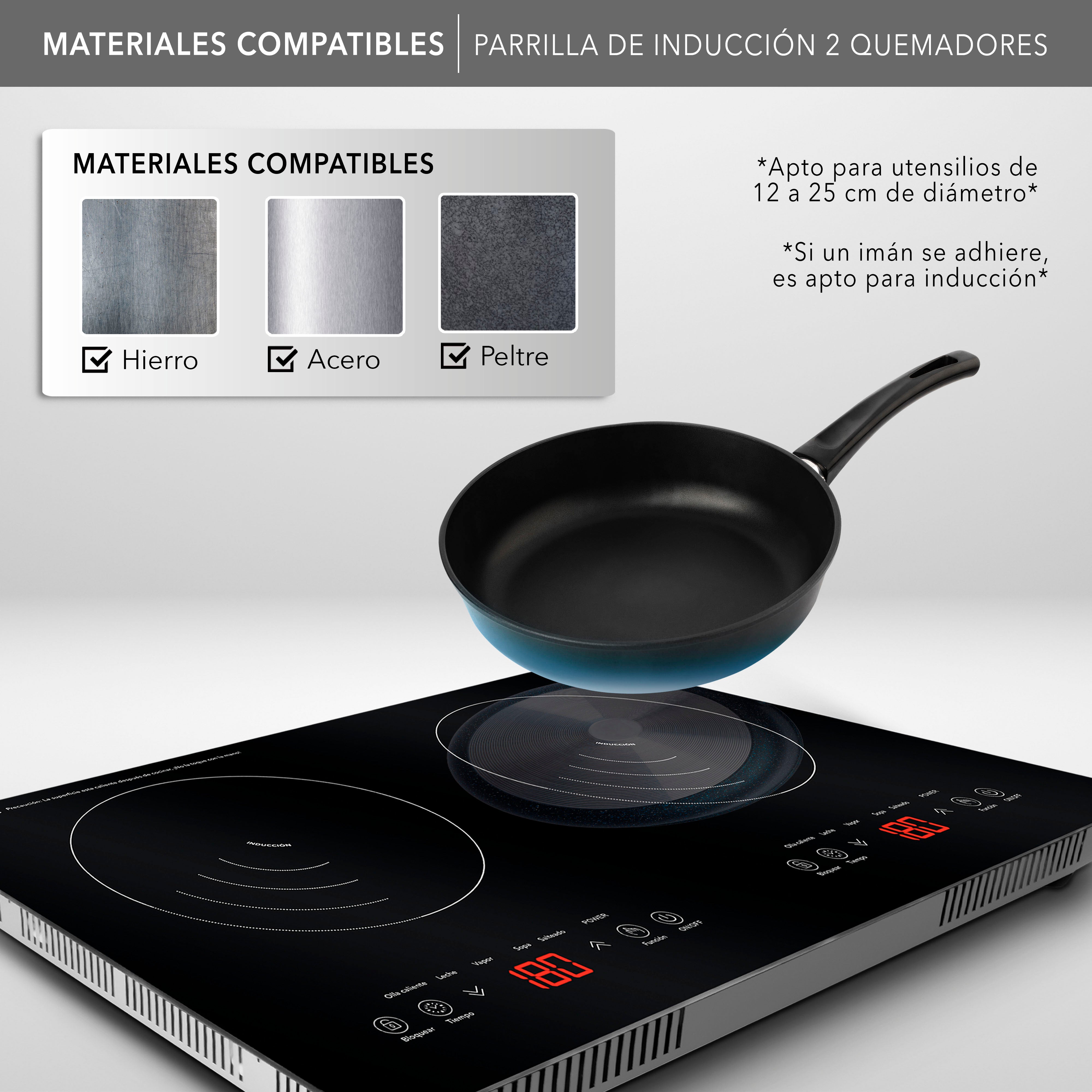 Parrilla De Inducción Empotrable 2 Quemadores Rc-12e2 Color Negro