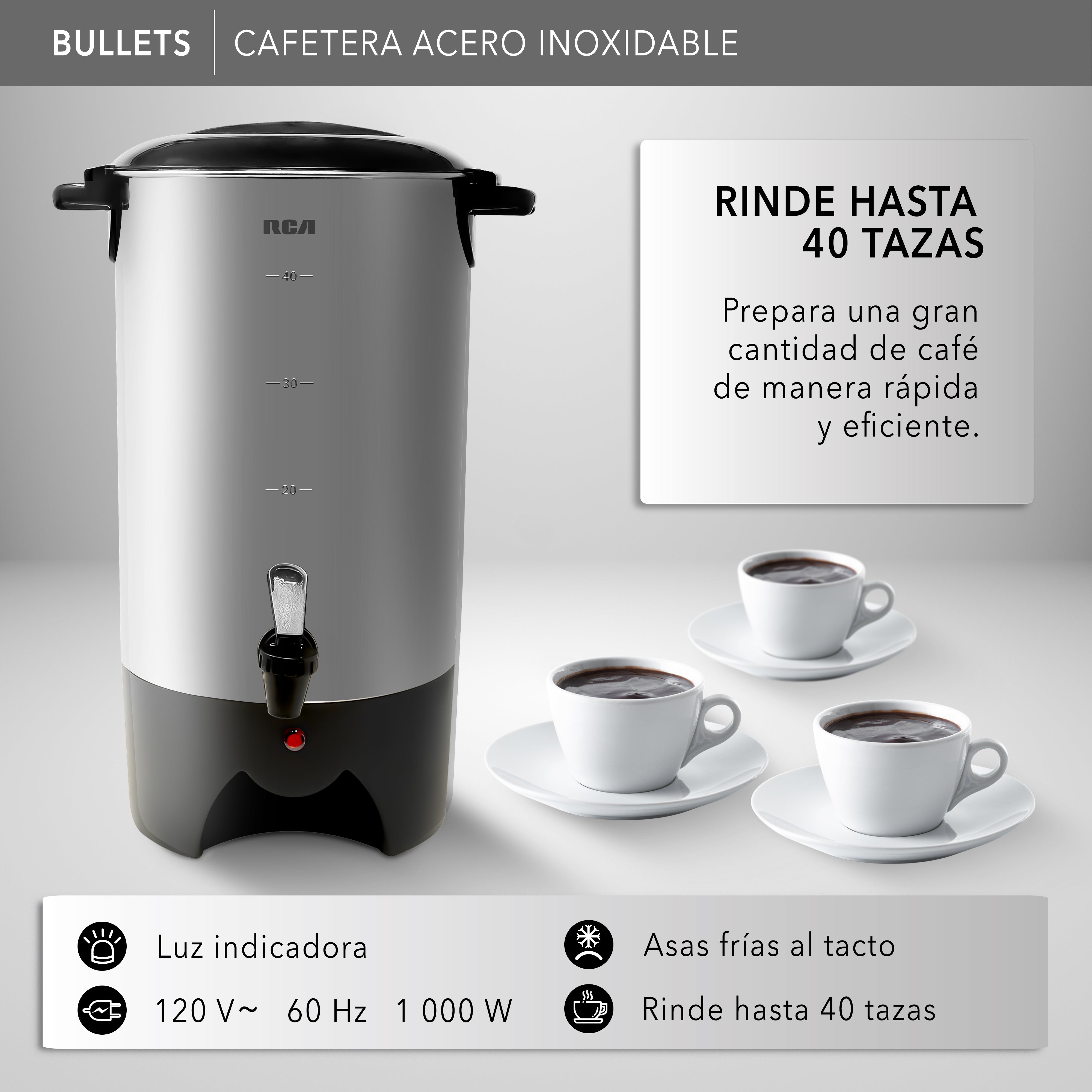 Cafetera de Acero Inoxidable de 40 Tazas RC-6L
