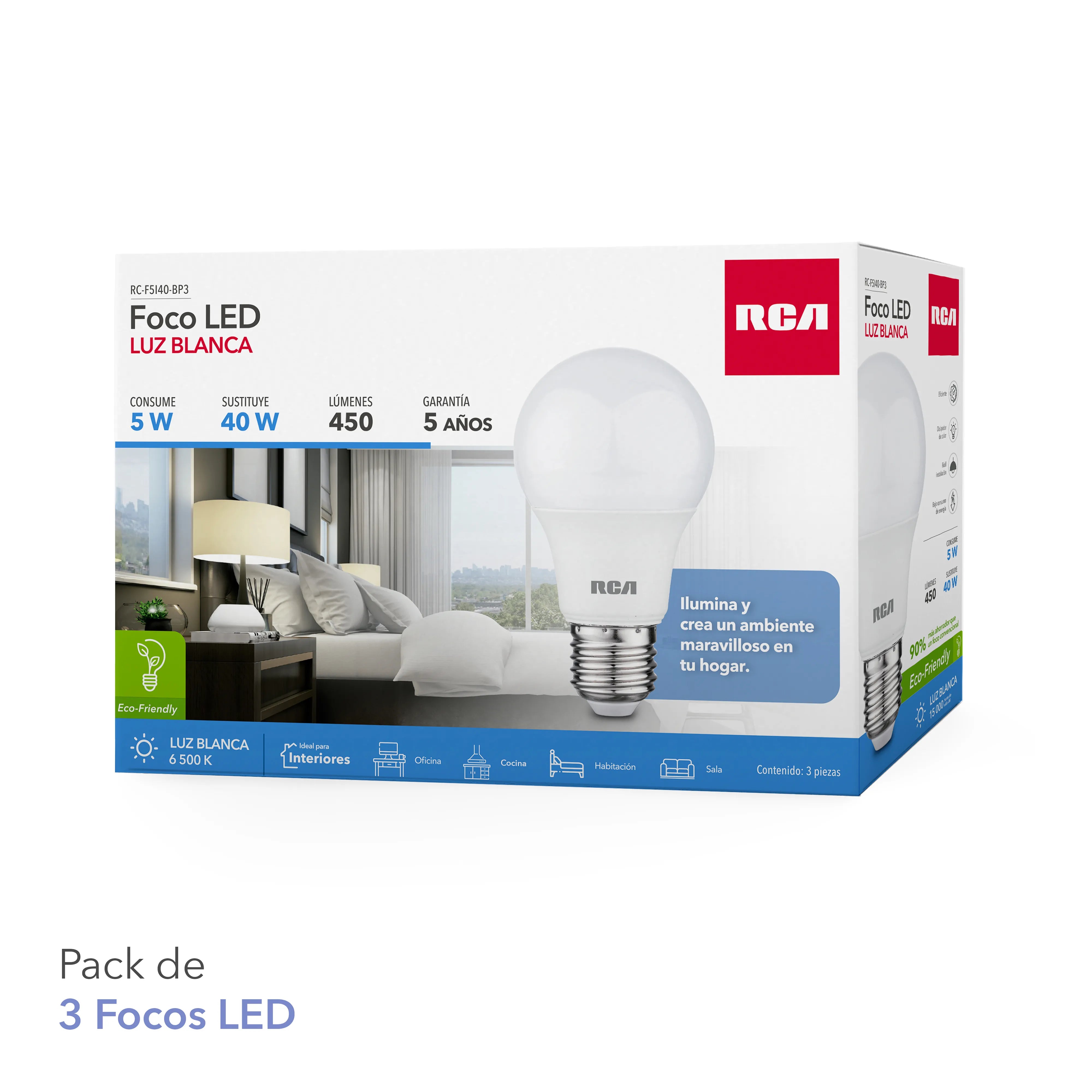 Paquete de Focos LED Luz Blanca RC-F5I40-BP3