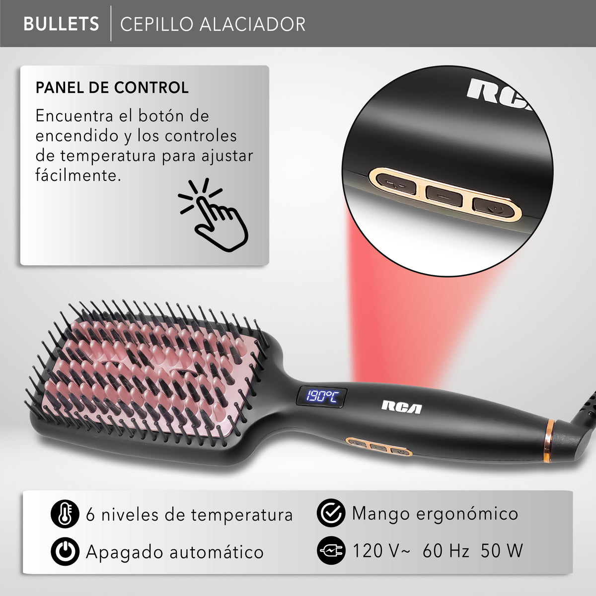 Rca Cepillo Alaciador Rc-p13n Cerámica 6 Niveles Color Negro