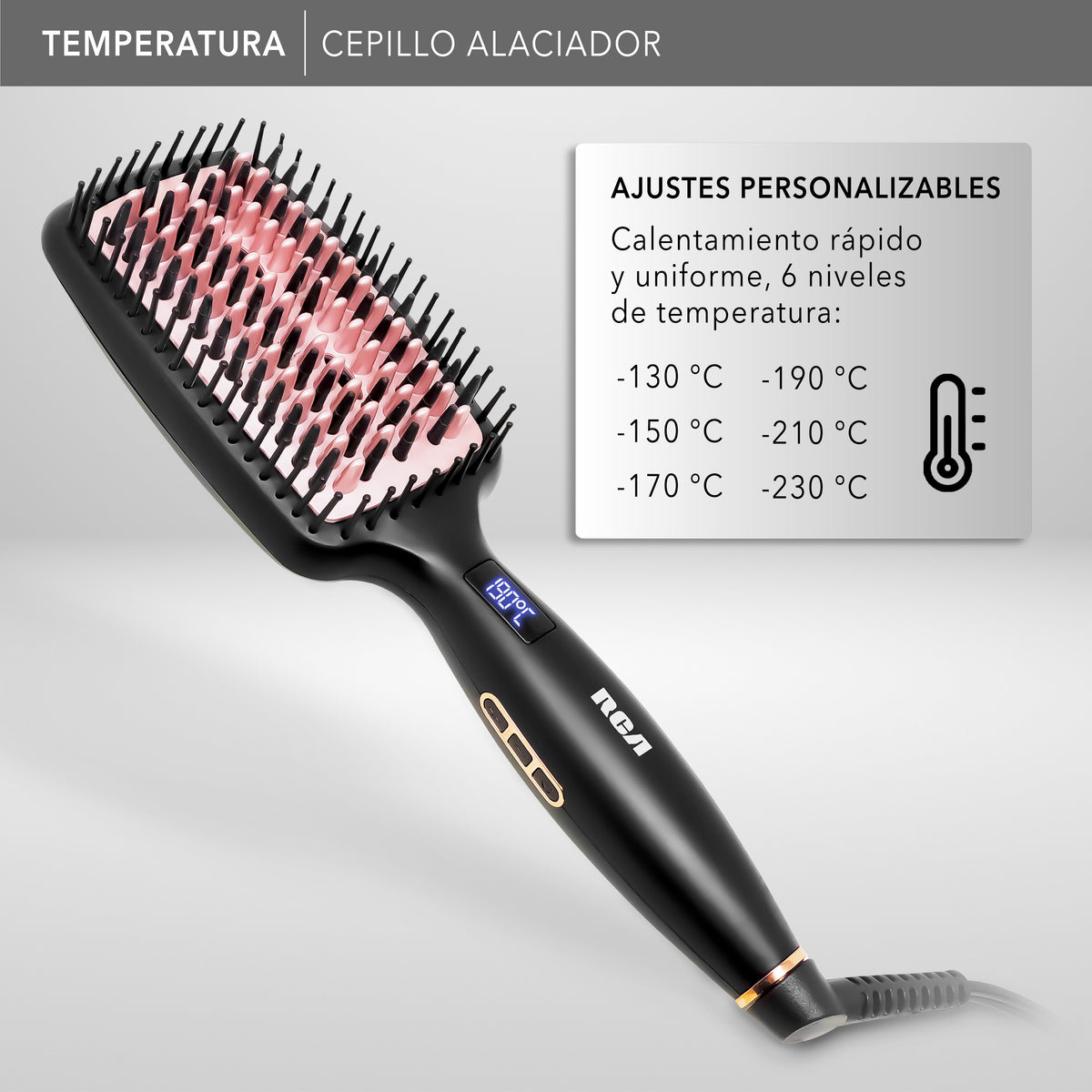 Rca Cepillo Alaciador Rc-p13n Cerámica 6 Niveles Color Negro