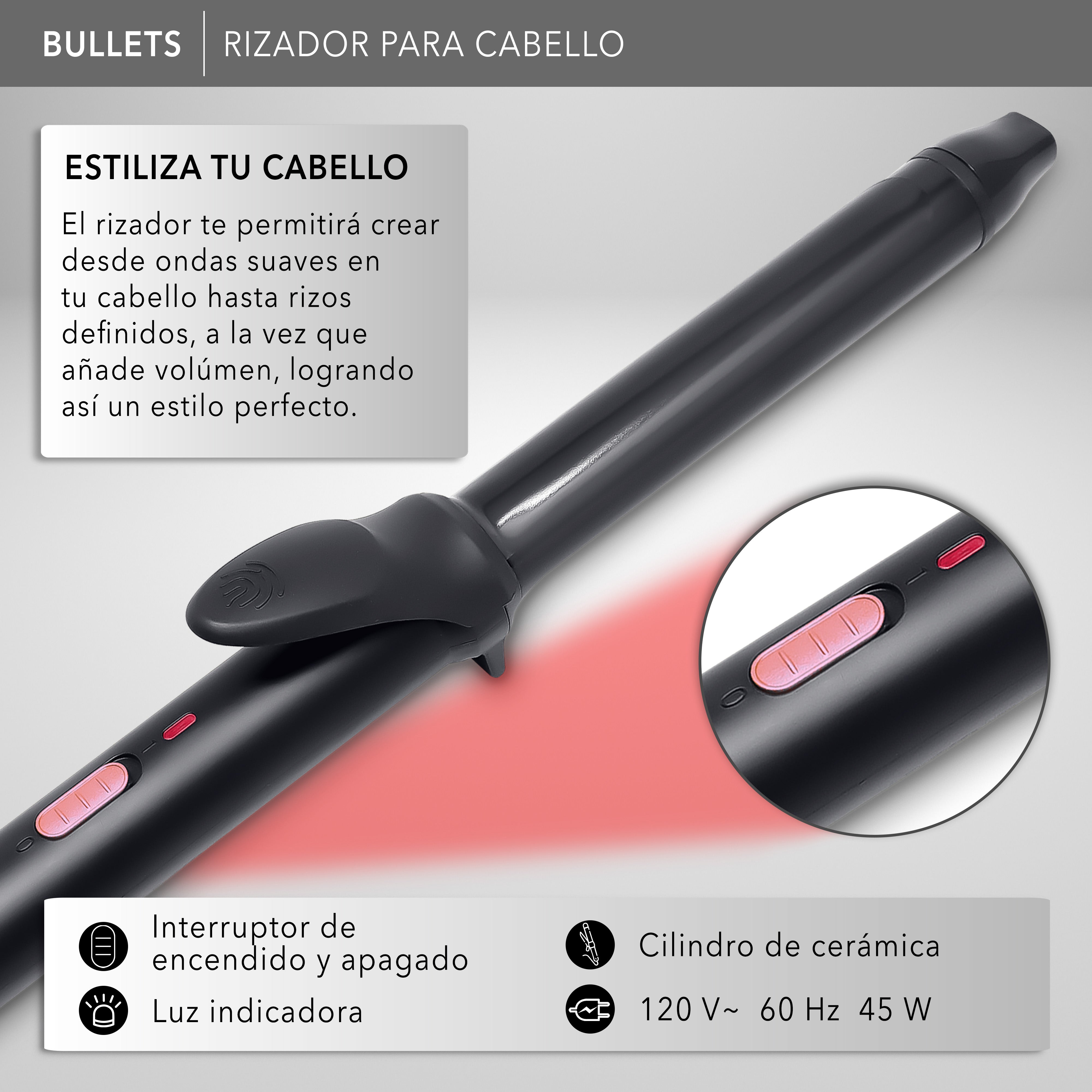 Rca Rizador De Cabello Rc-p9n Con Barril De Cerámica Negro Negro