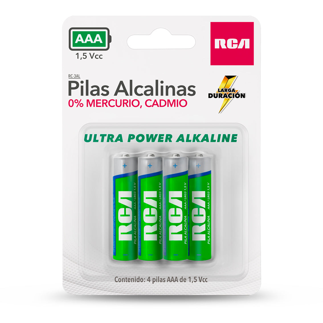 RCA Pilas Alcalinas AAA Paquete con 4 Pilas RC-3AL