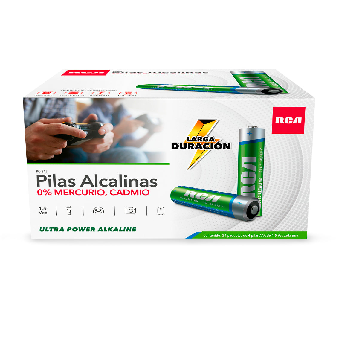 Pilas Alcalinas AAA Caja de 24 Paquetes con 4 Pilas c/u RC-3AL